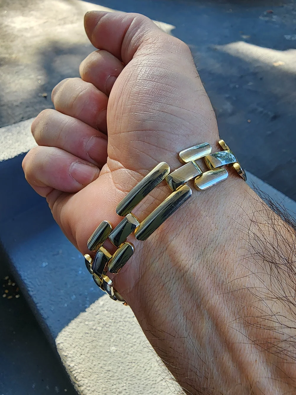 8.5in Handmade Gold and Silver Men's Link Bracelet - Sleek Two-Tone Chain